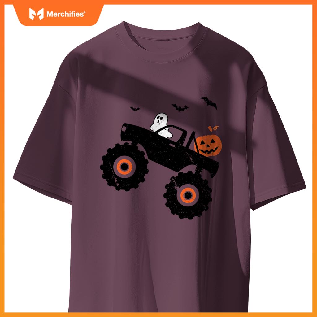 Spooky Ghost Bats Jack O Lantern Monster Truck Halloween T-Shirt
