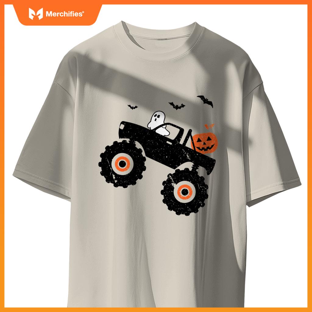 Spooky Ghost Bats Jack O Lantern Monster Truck Halloween T-Shirt