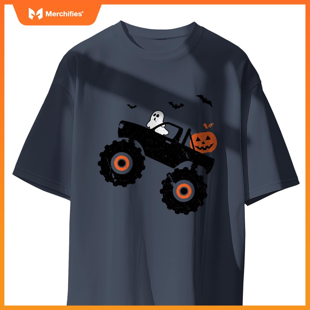 Spooky Ghost Bats Jack O Lantern Monster Truck Halloween T-Shirt