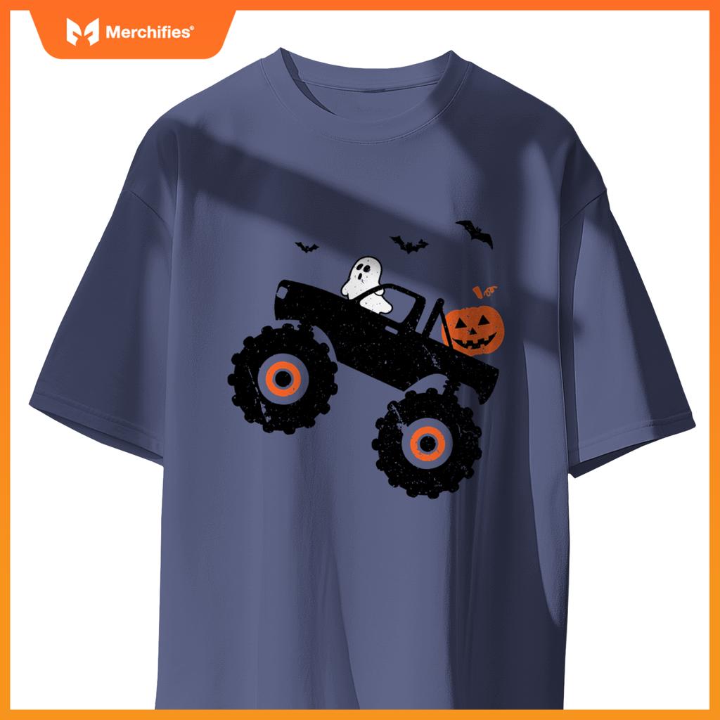 Spooky Ghost Bats Jack O Lantern Monster Truck Halloween T-Shirt