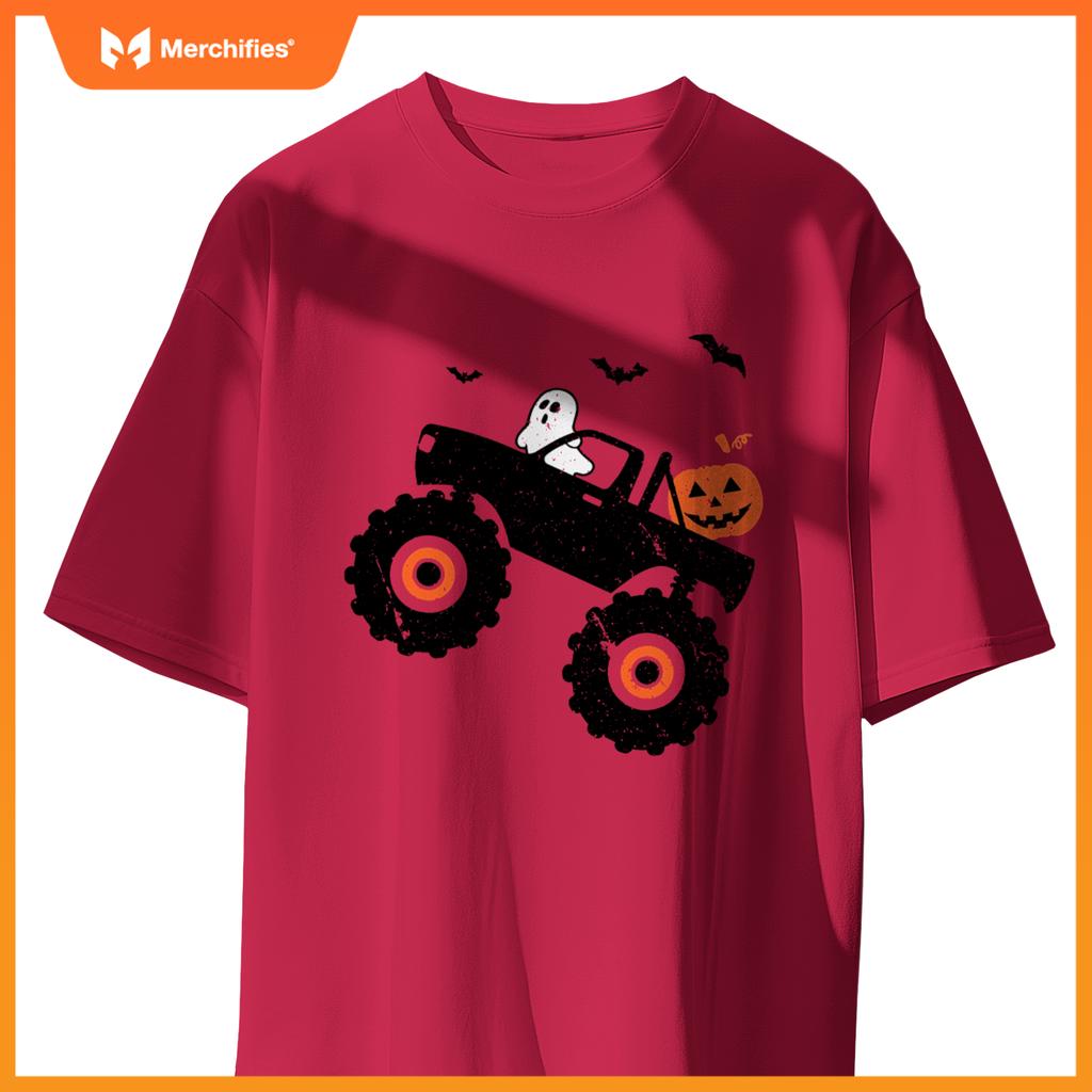 Spooky Ghost Bats Jack O Lantern Monster Truck Halloween T-Shirt