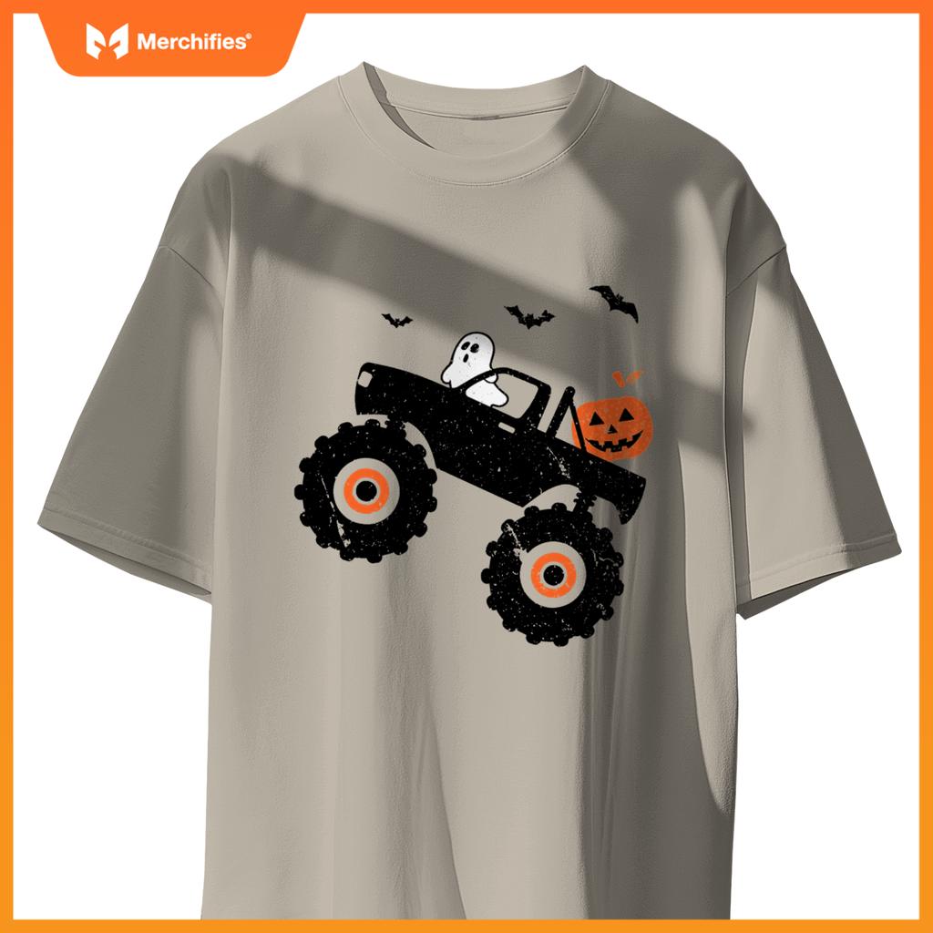 Spooky Ghost Bats Jack O Lantern Monster Truck Halloween T-Shirt