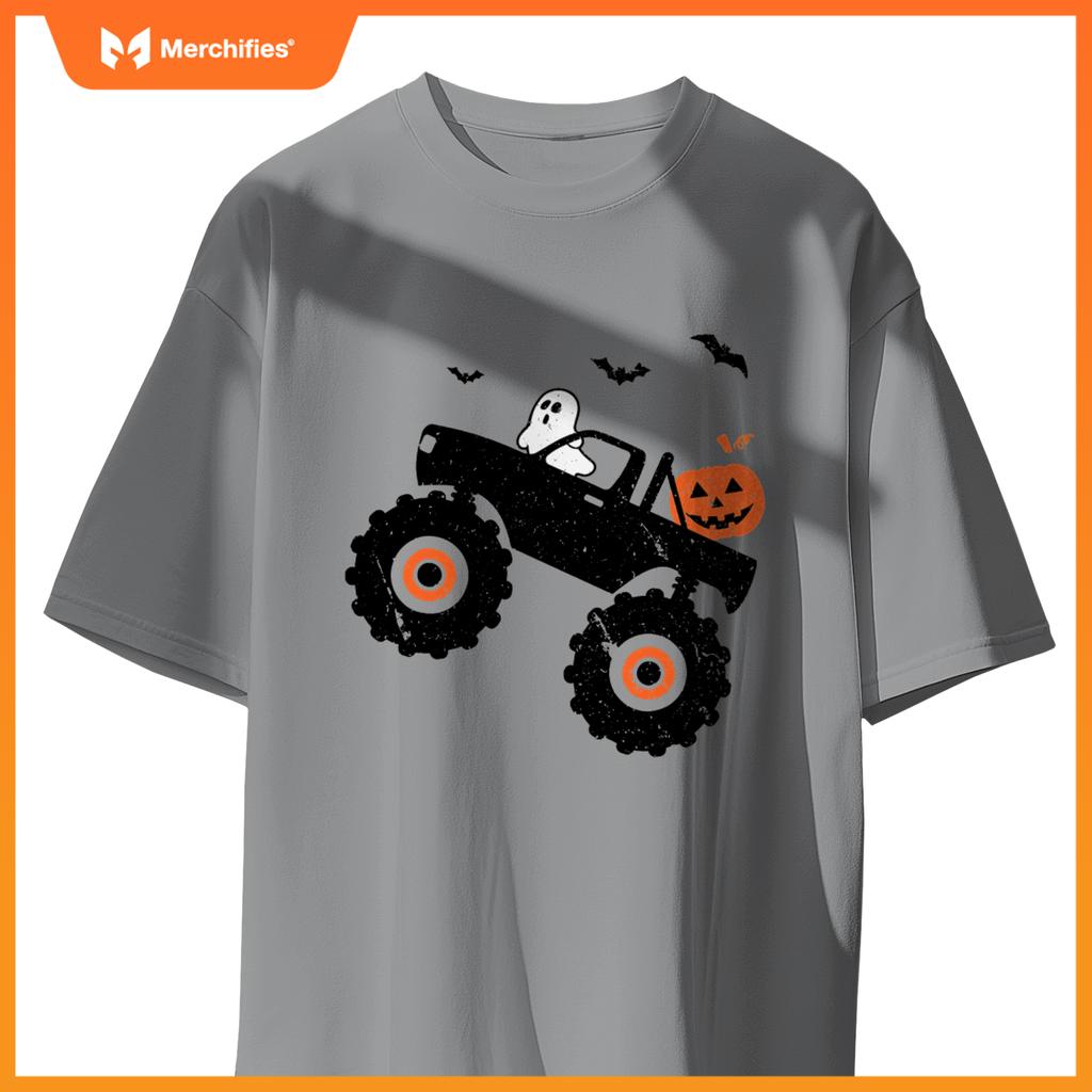 Spooky Ghost Bats Jack O Lantern Monster Truck Halloween T-Shirt