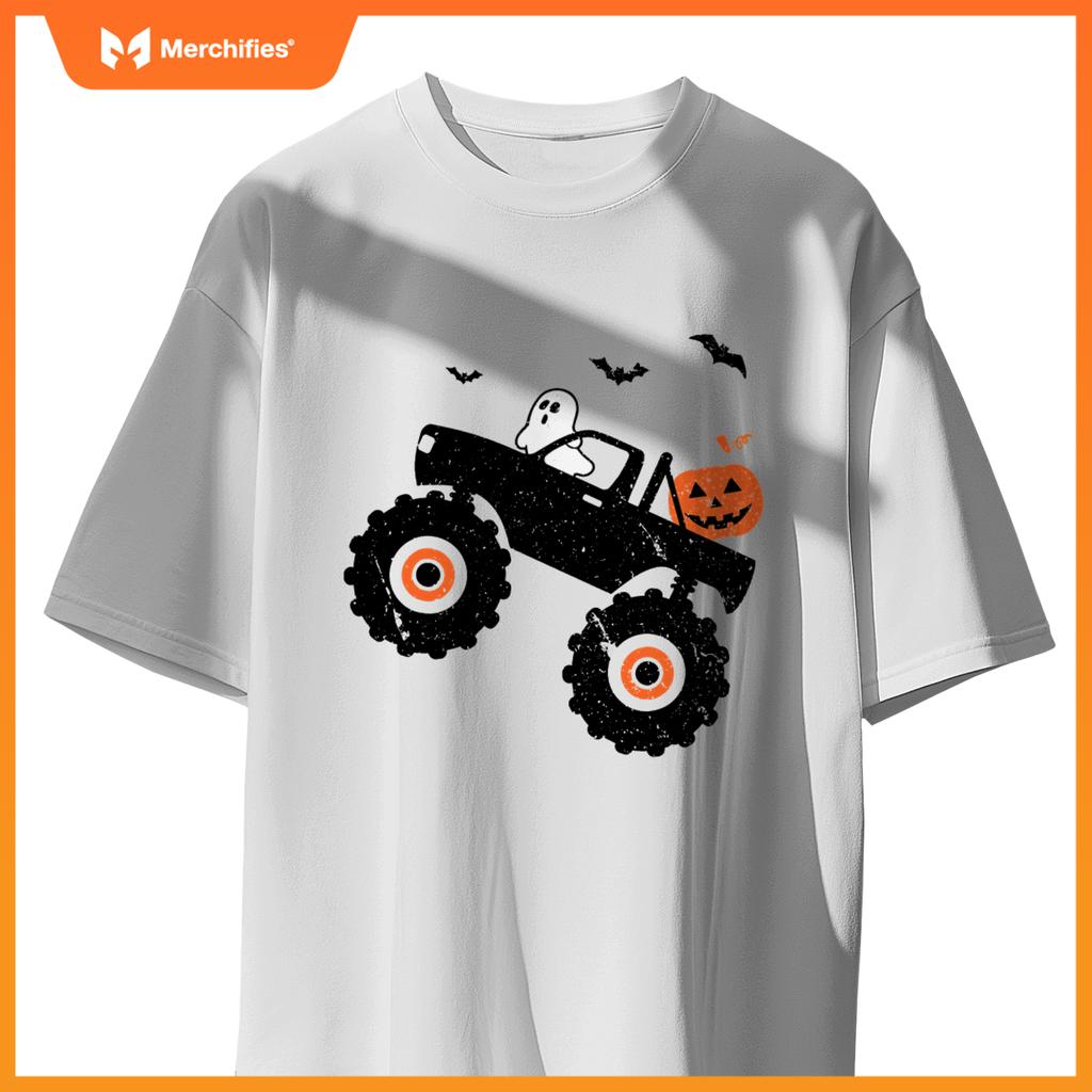 Spooky Ghost Bats Jack O Lantern Monster Truck Halloween T-Shirt