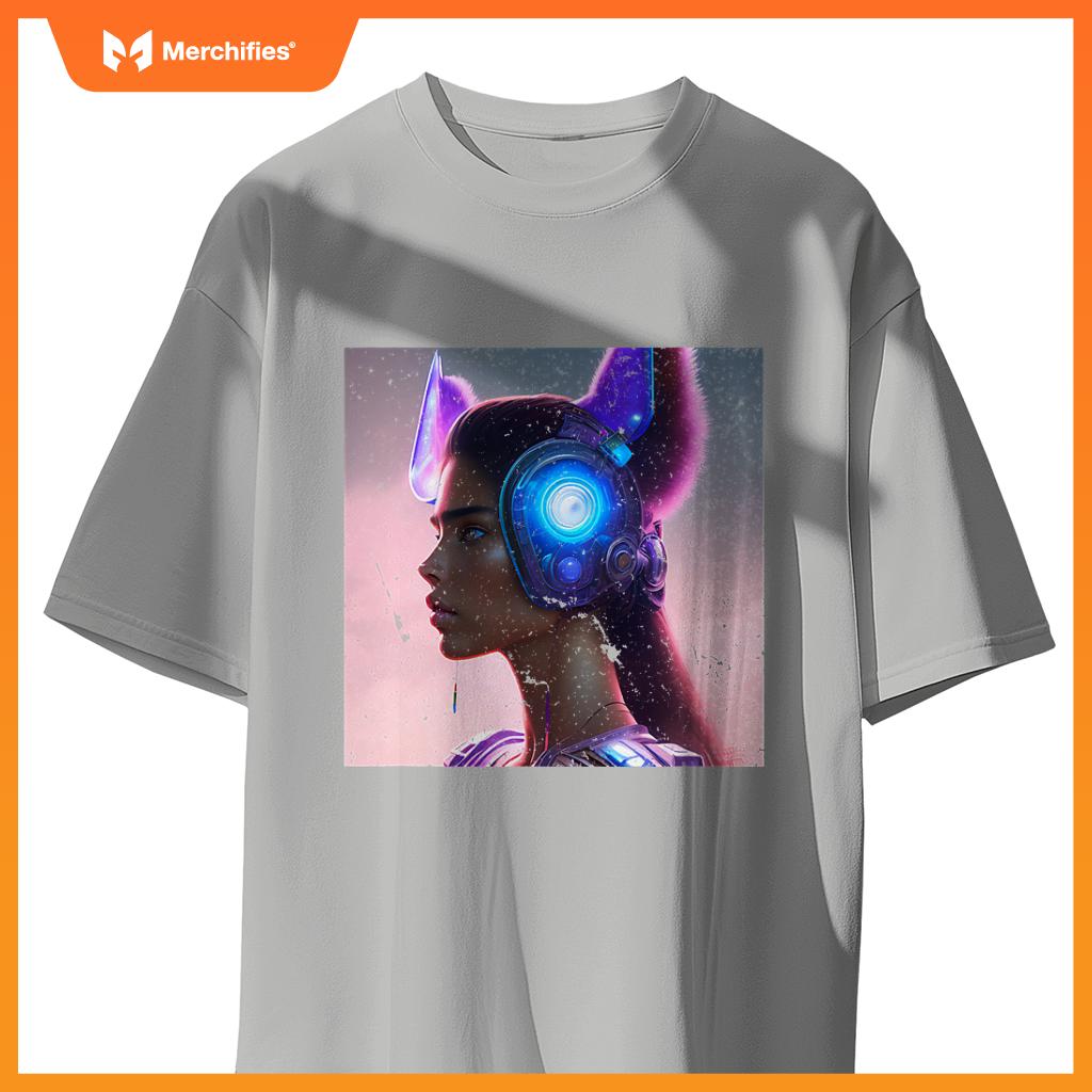 Sporty Chic Rebel Woman Cat Wolf Dog Ears Future Tech T-Shirt