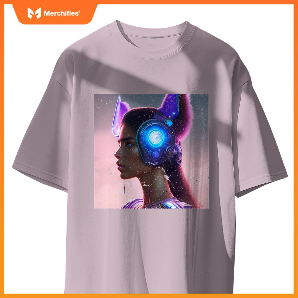Sporty Chic Rebel Woman Cat Wolf Dog Ears Future Tech T-Shirt