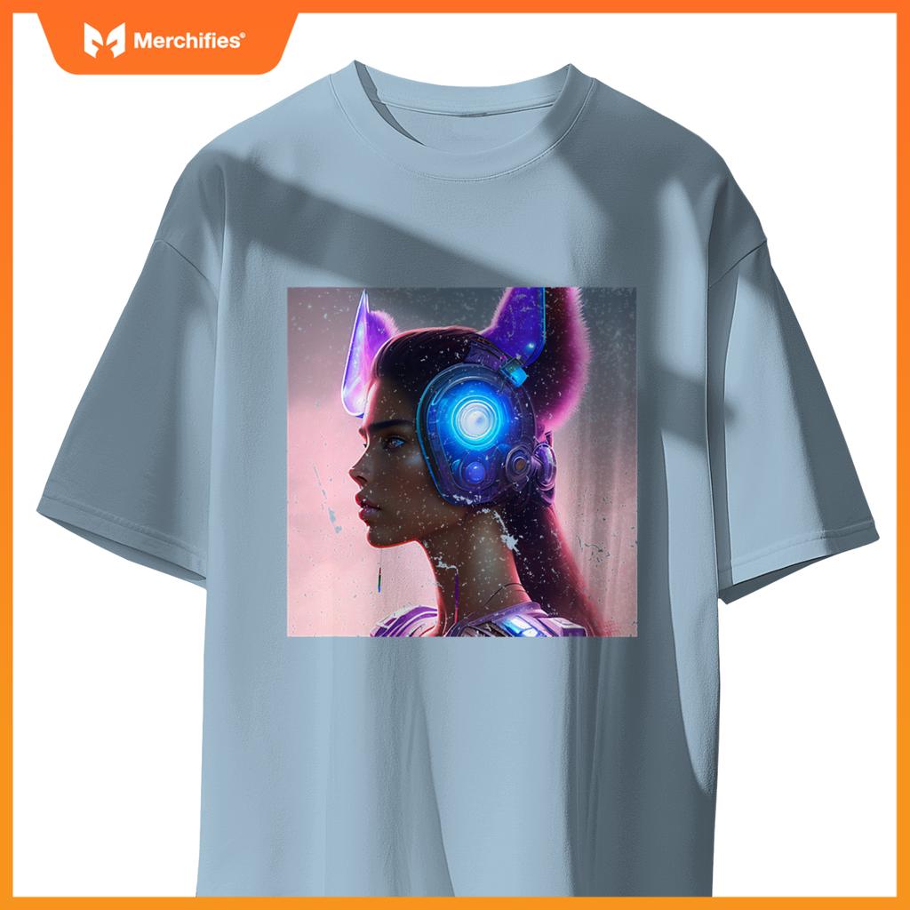 Sporty Chic Rebel Woman Cat Wolf Dog Ears Future Tech T-Shirt