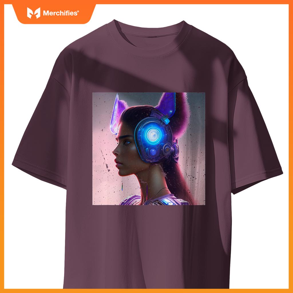 Sporty Chic Rebel Woman Cat Wolf Dog Ears Future Tech T-Shirt