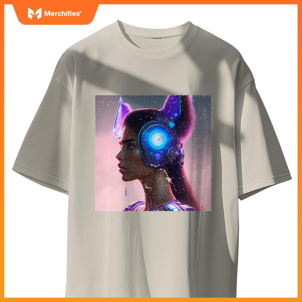 Sporty Chic Rebel Woman Cat Wolf Dog Ears Future Tech T-Shirt