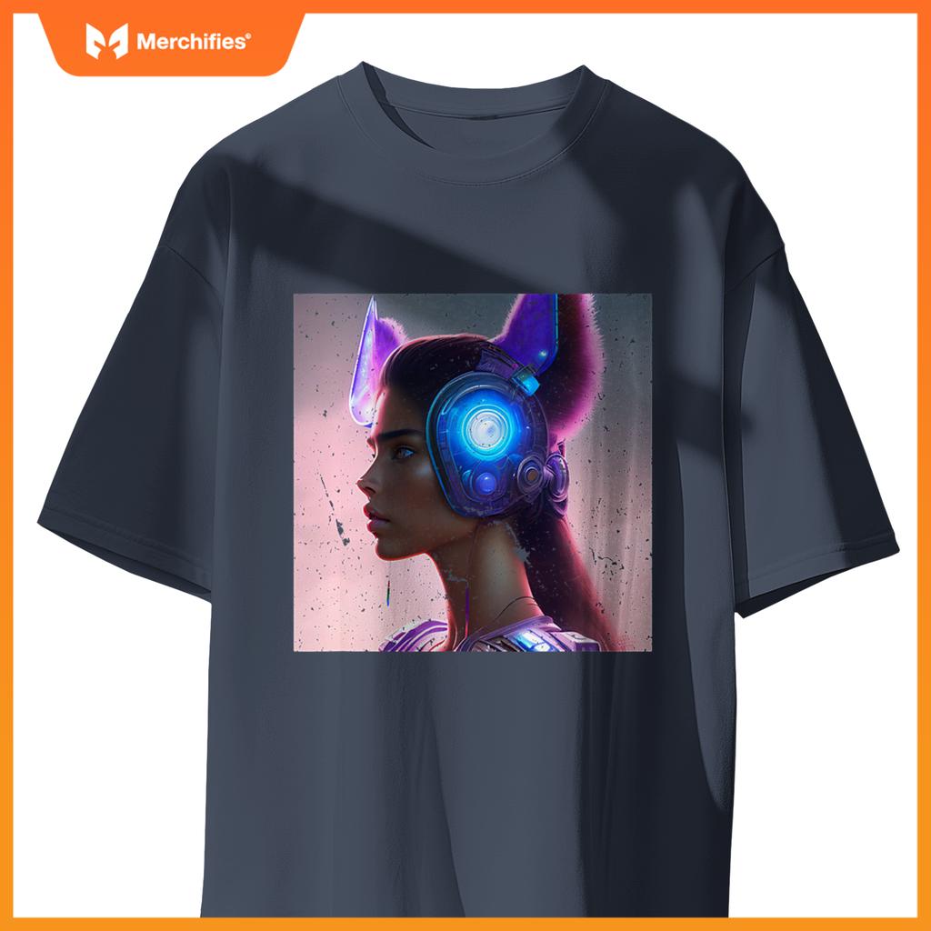 Sporty Chic Rebel Woman Cat Wolf Dog Ears Future Tech T-Shirt