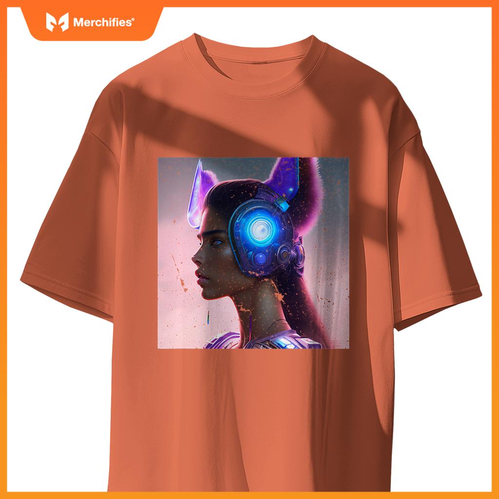 Sporty Chic Rebel Woman Cat Wolf Dog Ears Future Tech T-Shirt