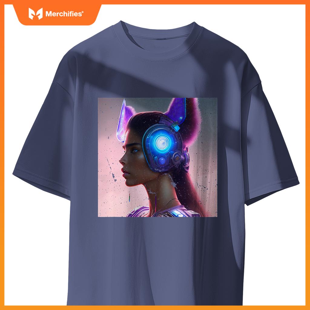 Sporty Chic Rebel Woman Cat Wolf Dog Ears Future Tech T-Shirt