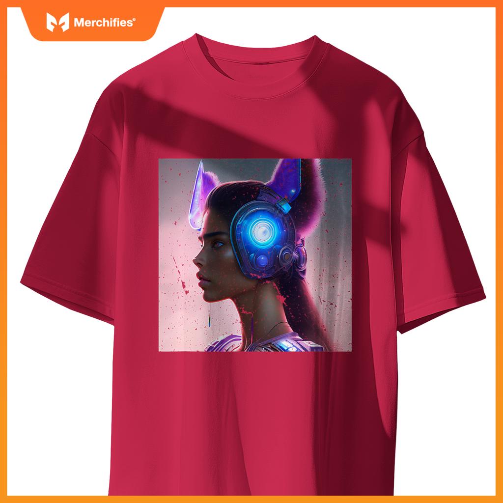 Sporty Chic Rebel Woman Cat Wolf Dog Ears Future Tech T-Shirt