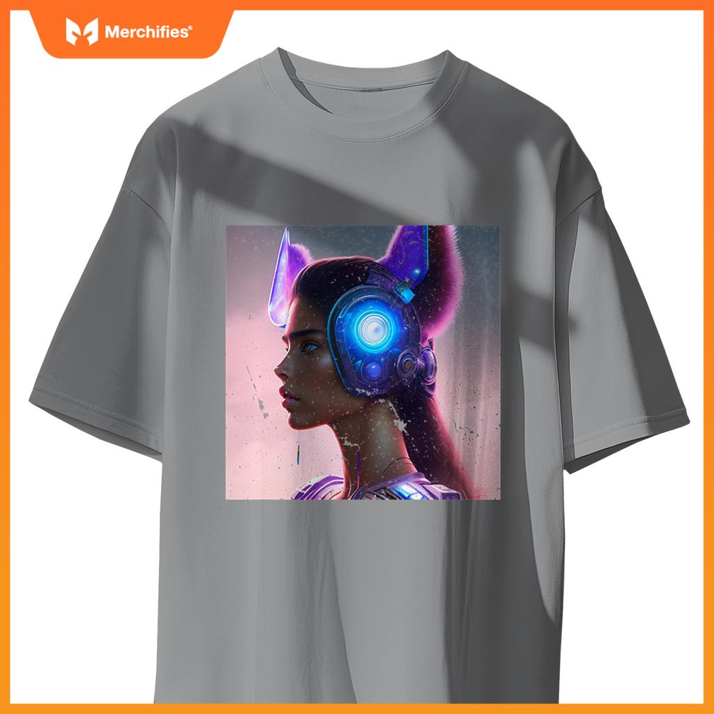 Sporty Chic Rebel Woman Cat Wolf Dog Ears Future Tech T-Shirt