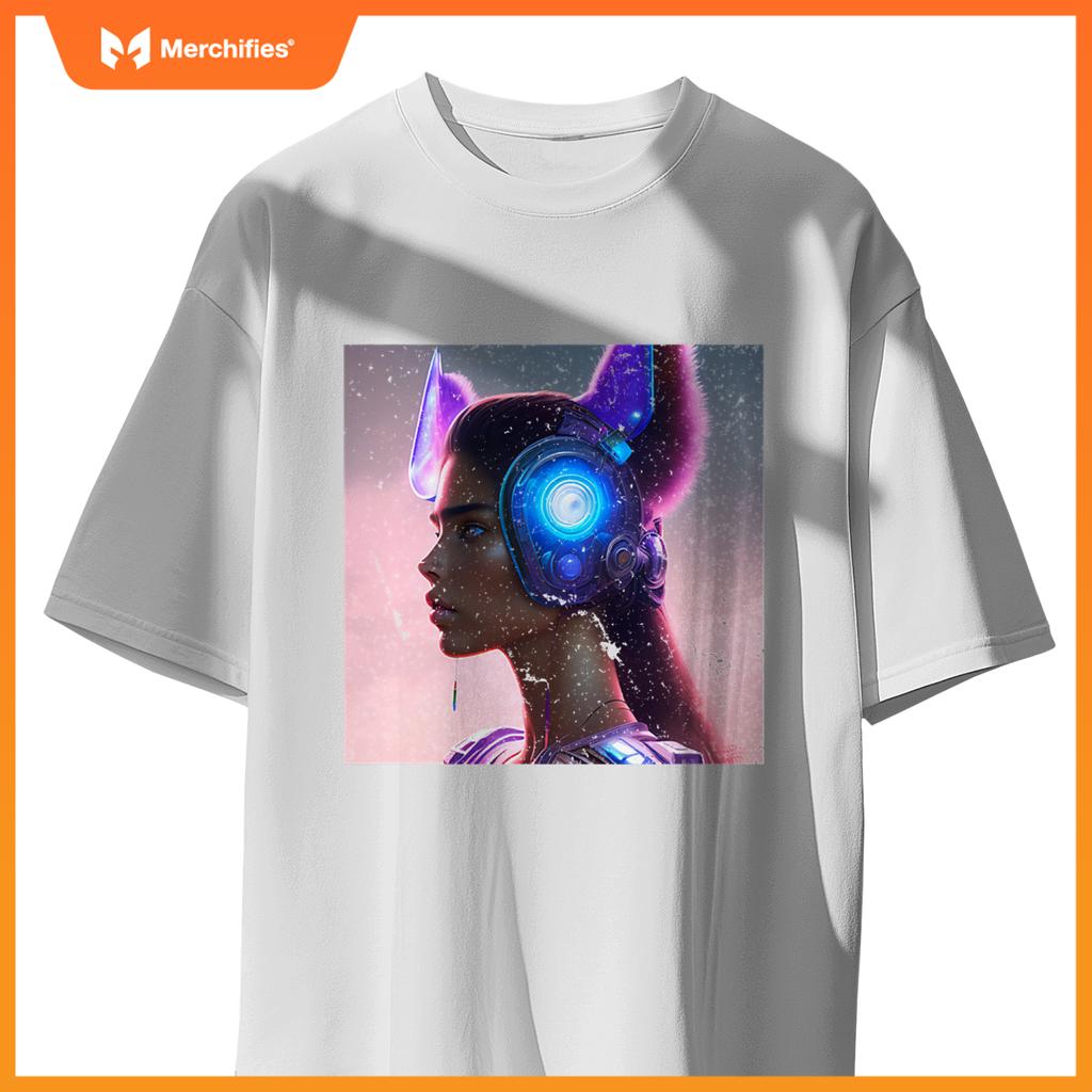 Sporty Chic Rebel Woman Cat Wolf Dog Ears Future Tech T-Shirt