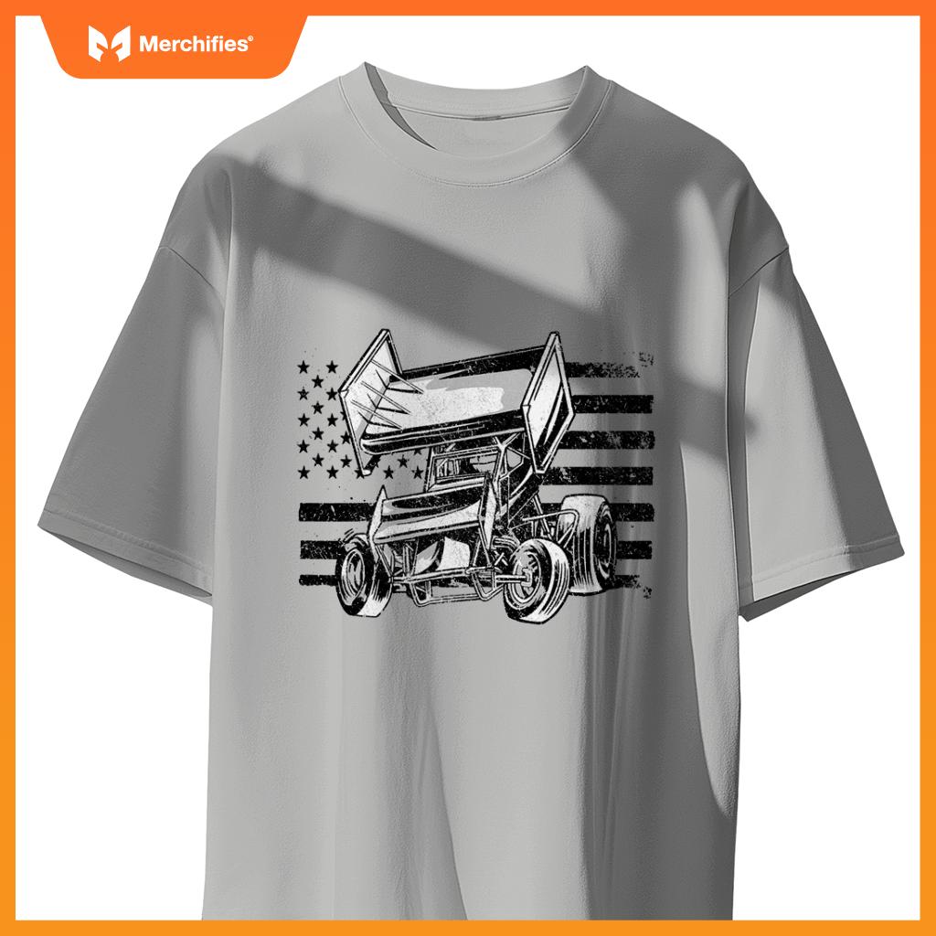 Sprint Car Racing Usa Flag T-Shirt