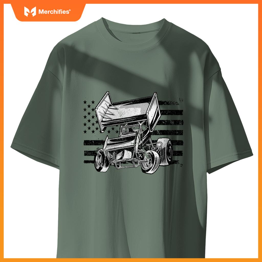 Sprint Car Racing Usa Flag T-Shirt