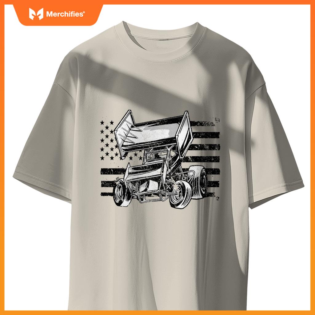 Sprint Car Racing Usa Flag T-Shirt