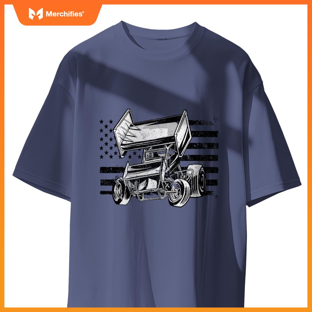 Sprint Car Racing Usa Flag T-Shirt