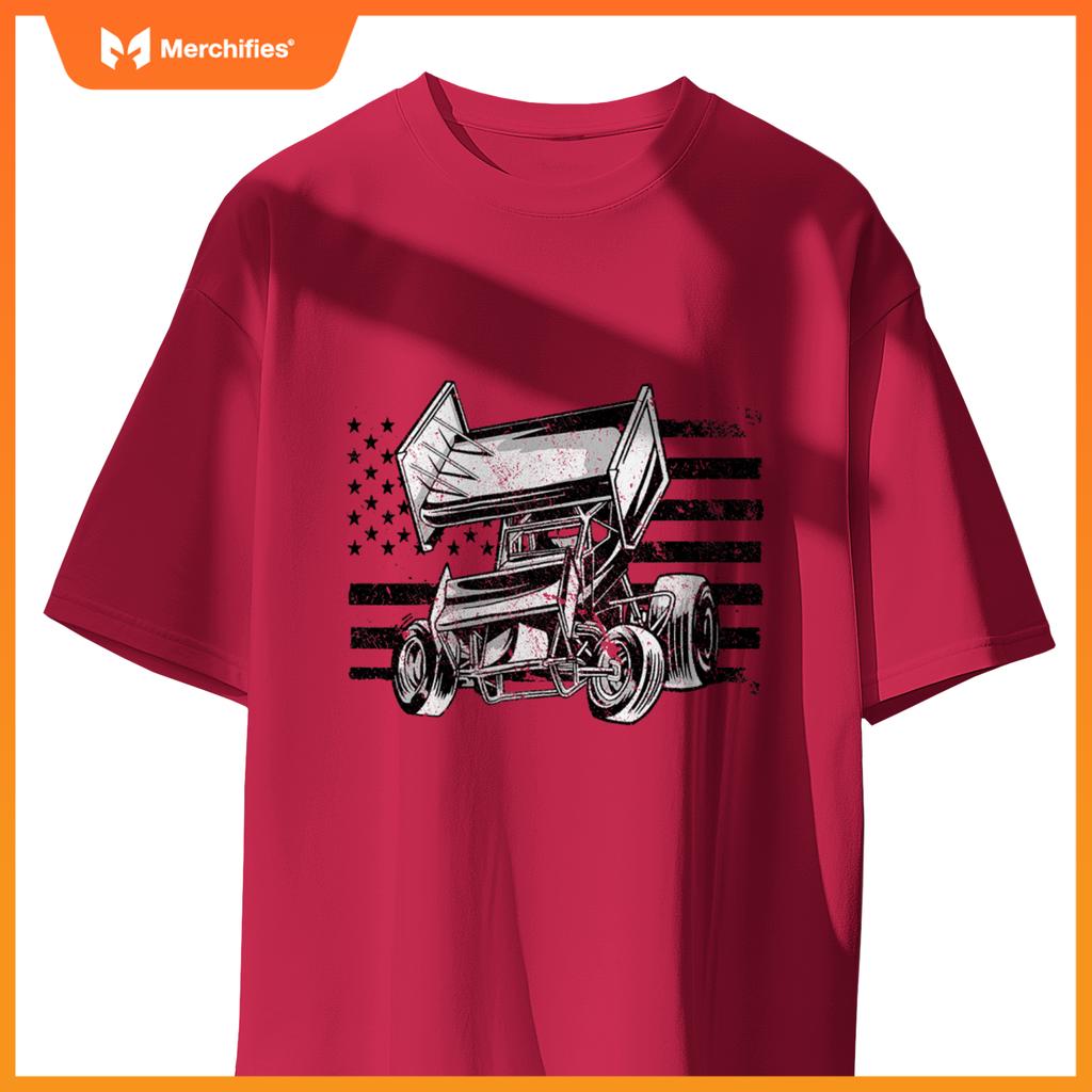 Sprint Car Racing Usa Flag T-Shirt
