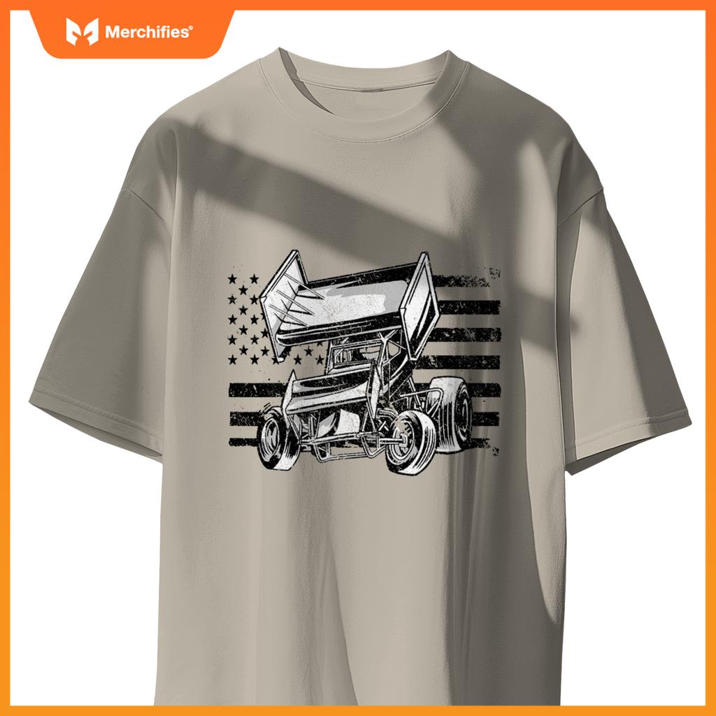 Sprint Car Racing Usa Flag T-Shirt