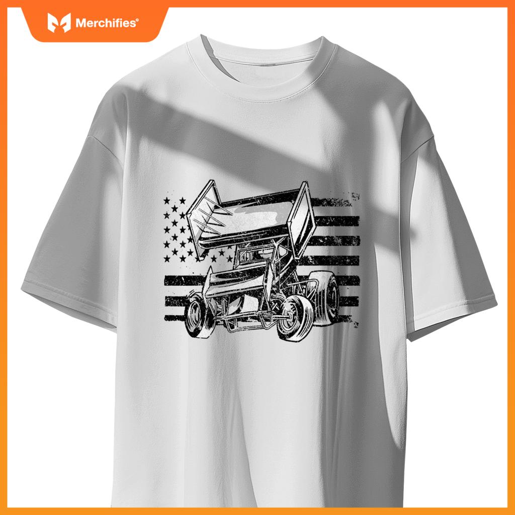 Sprint Car Racing Usa Flag T-Shirt
