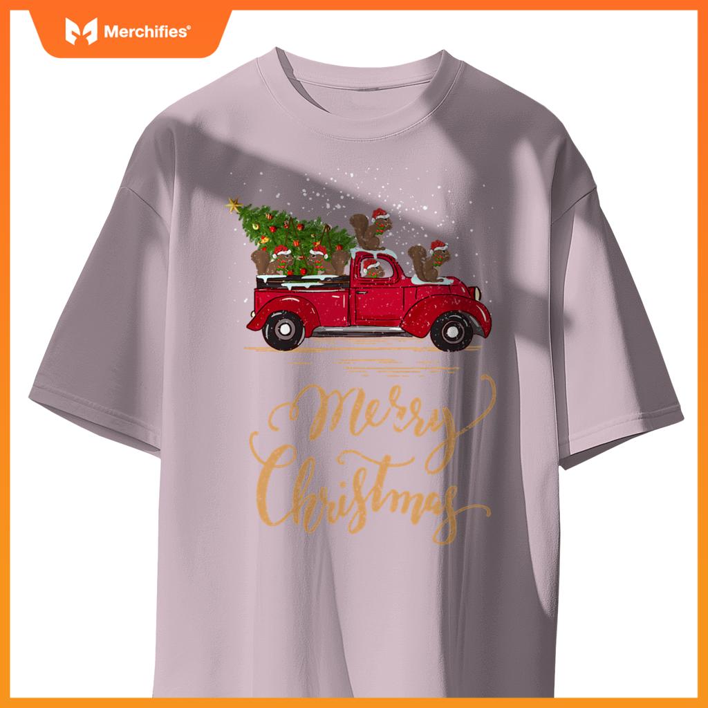 Squirrel Driving Christmas Tree Truck Squirrel Christmas T-Shirt