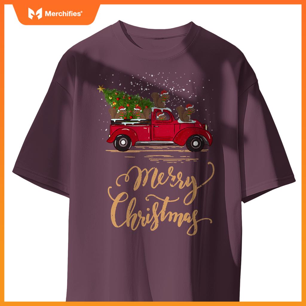 Squirrel Driving Christmas Tree Truck Squirrel Christmas T-Shirt