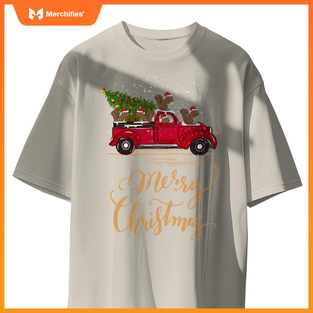 Squirrel Driving Christmas Tree Truck Squirrel Christmas T-Shirt