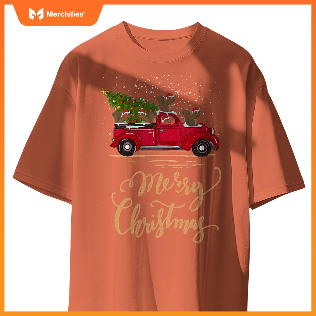 Squirrel Driving Christmas Tree Truck Squirrel Christmas T-Shirt