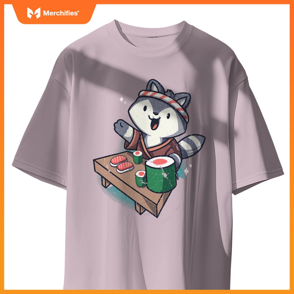 Sushi Chef Raccoon Cartoon Animals Japanese Food Sushi Fan T-Shirt