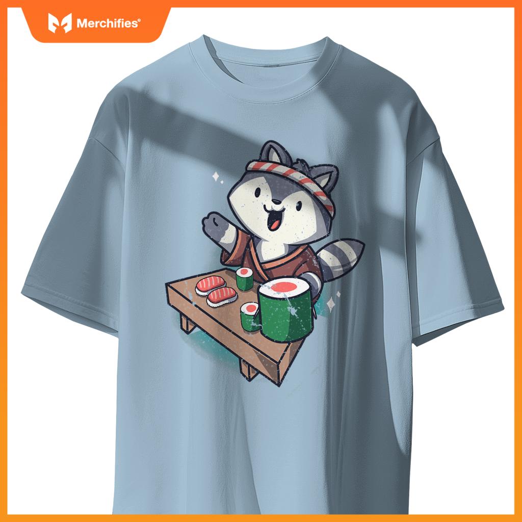 Sushi Chef Raccoon Cartoon Animals Japanese Food Sushi Fan T-Shirt