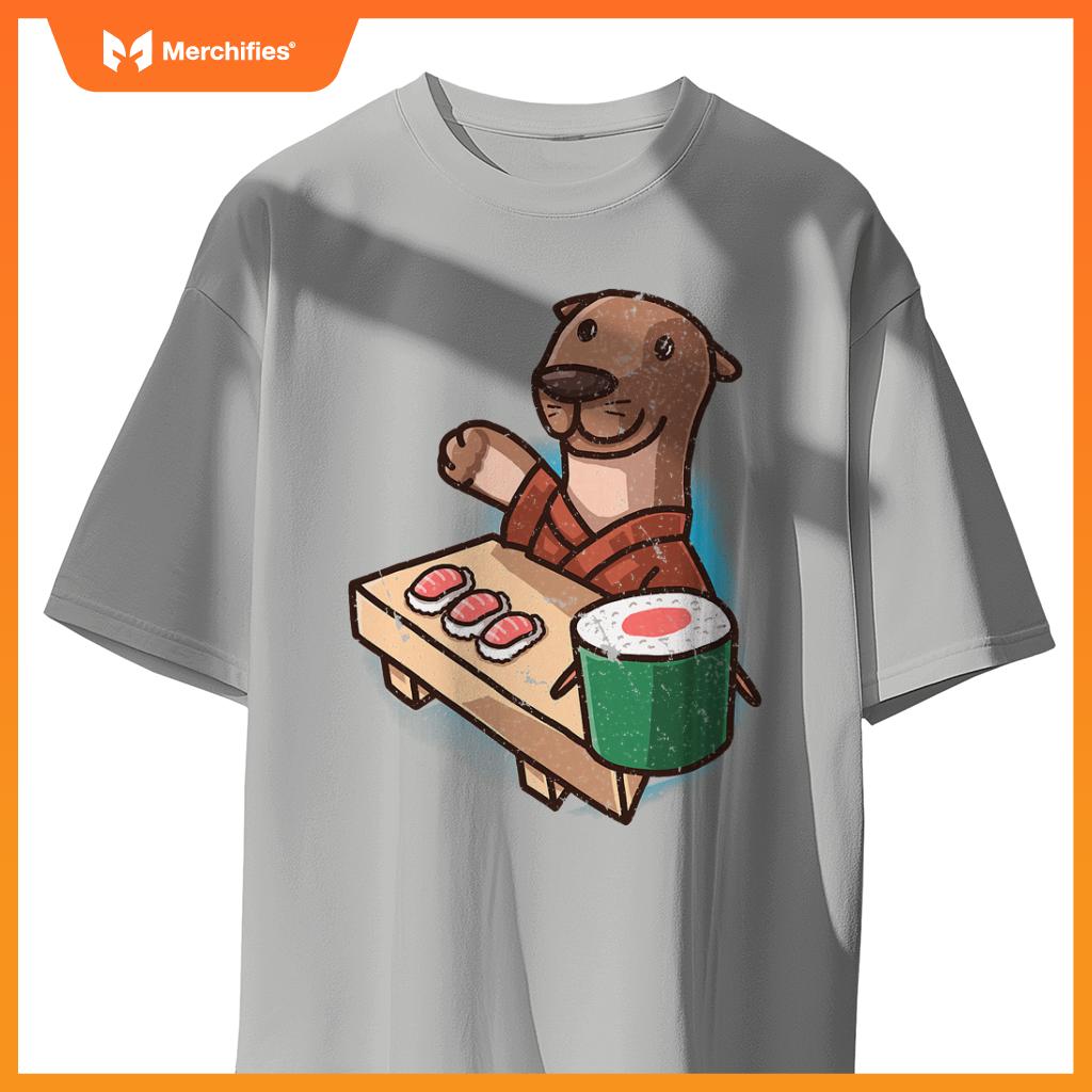 Sushi Otter Chef Cartoon Animals Japanese Food Sushi Fan T-Shirt
