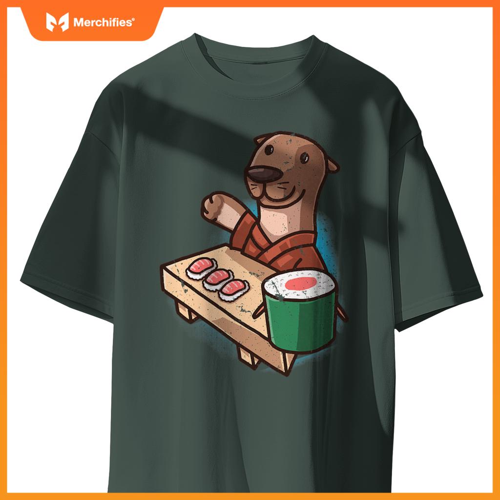 Sushi Otter Chef Cartoon Animals Japanese Food Sushi Fan T-Shirt