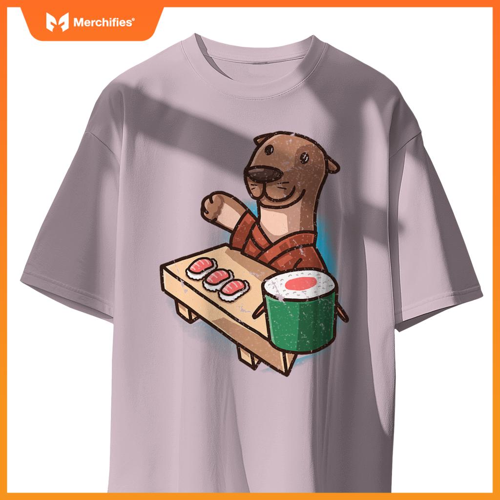 Sushi Otter Chef Cartoon Animals Japanese Food Sushi Fan T-Shirt