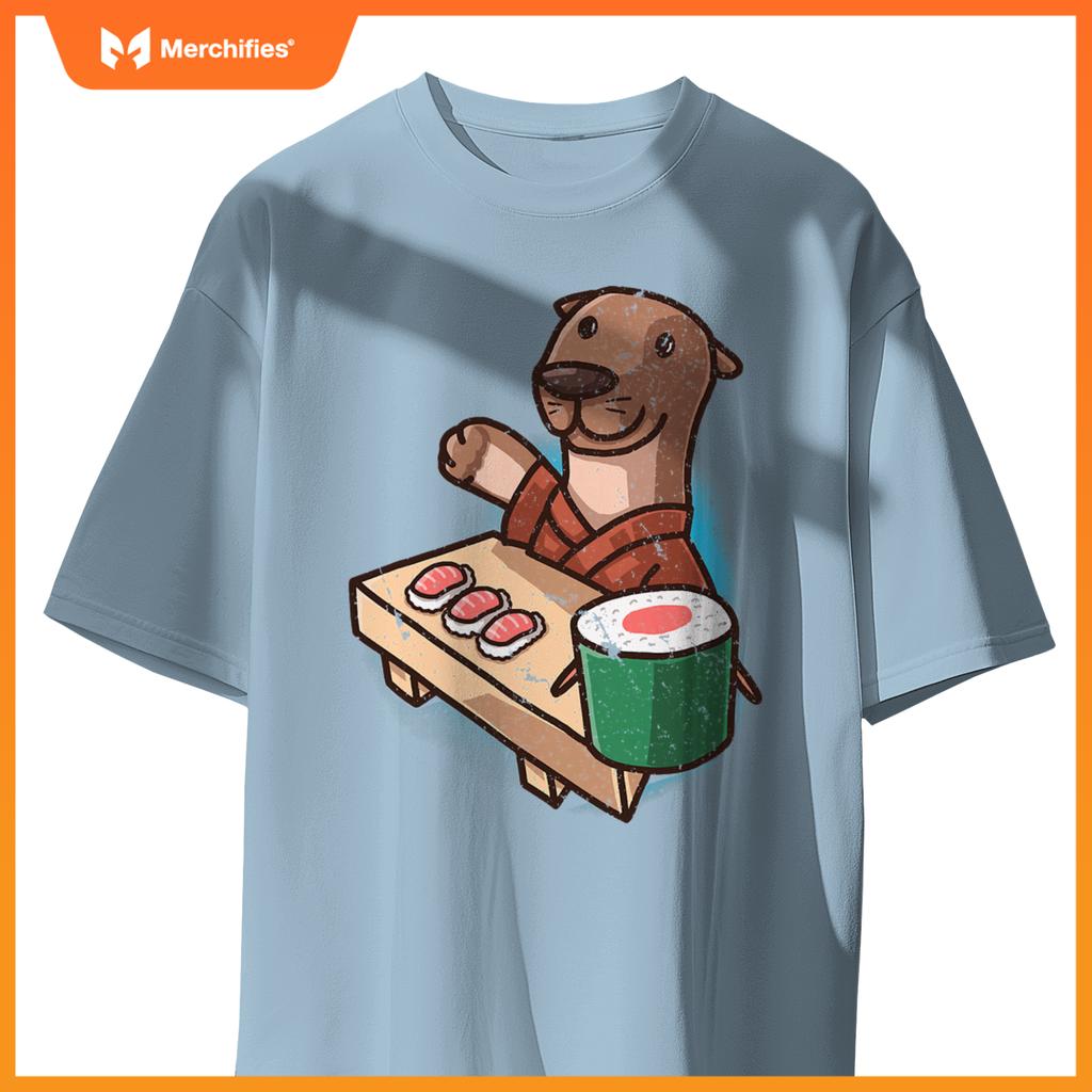 Sushi Otter Chef Cartoon Animals Japanese Food Sushi Fan T-Shirt