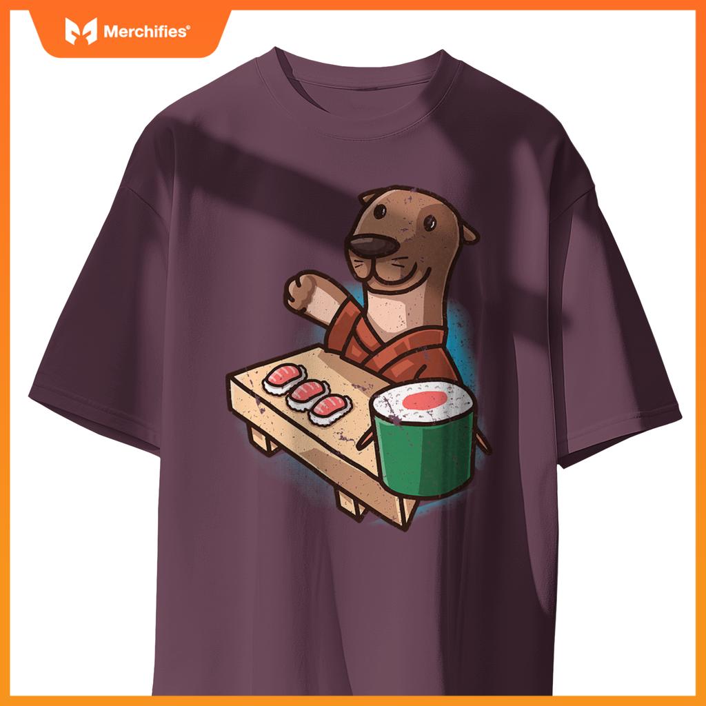 Sushi Otter Chef Cartoon Animals Japanese Food Sushi Fan T-Shirt
