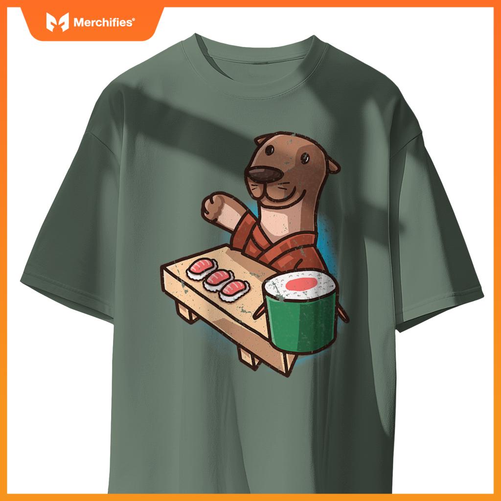 Sushi Otter Chef Cartoon Animals Japanese Food Sushi Fan T-Shirt