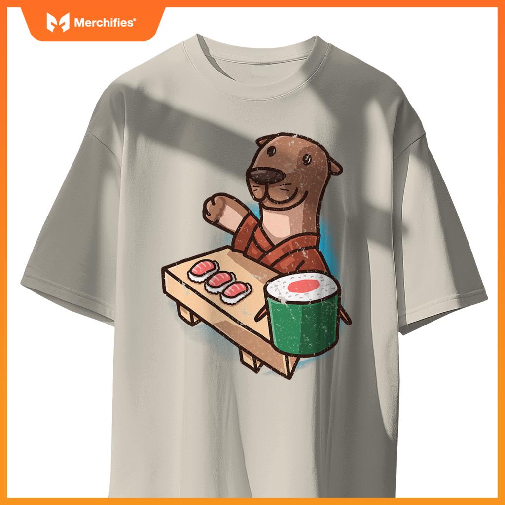 Sushi Otter Chef Cartoon Animals Japanese Food Sushi Fan T-Shirt