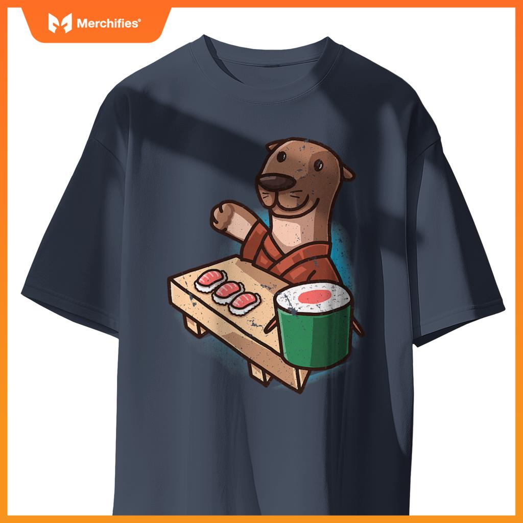 Sushi Otter Chef Cartoon Animals Japanese Food Sushi Fan T-Shirt