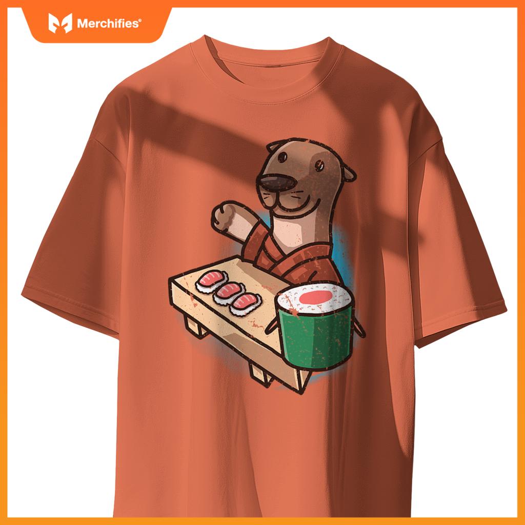 Sushi Otter Chef Cartoon Animals Japanese Food Sushi Fan T-Shirt