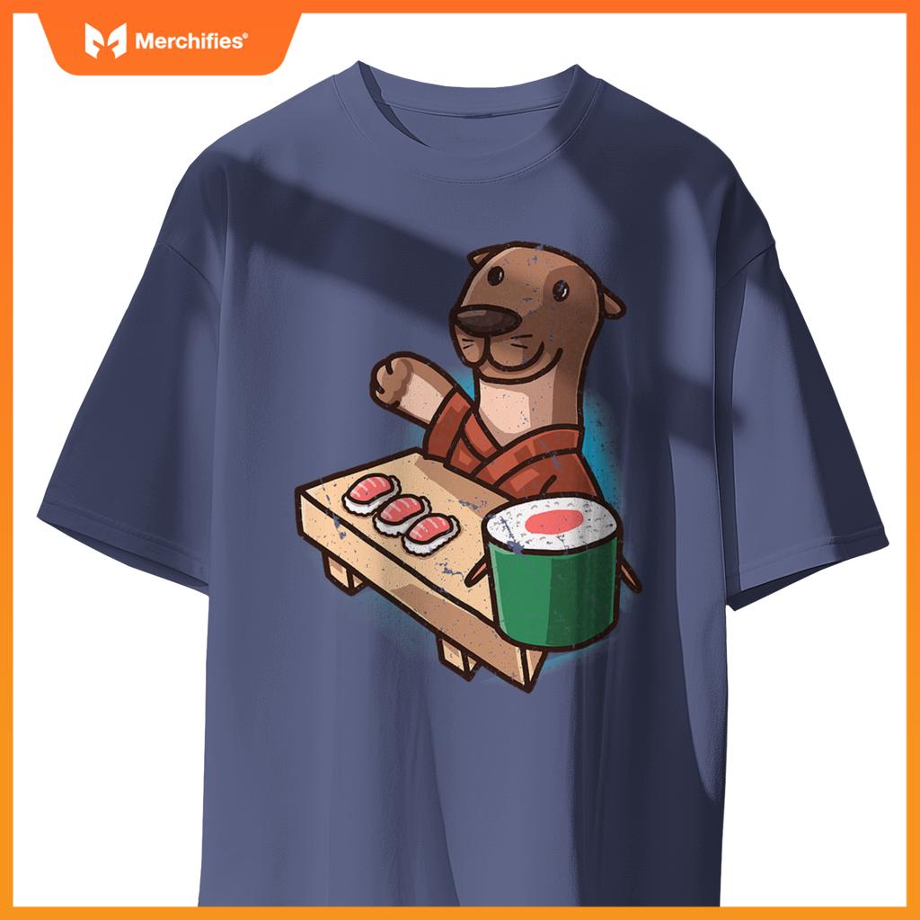 Sushi Otter Chef Cartoon Animals Japanese Food Sushi Fan T-Shirt