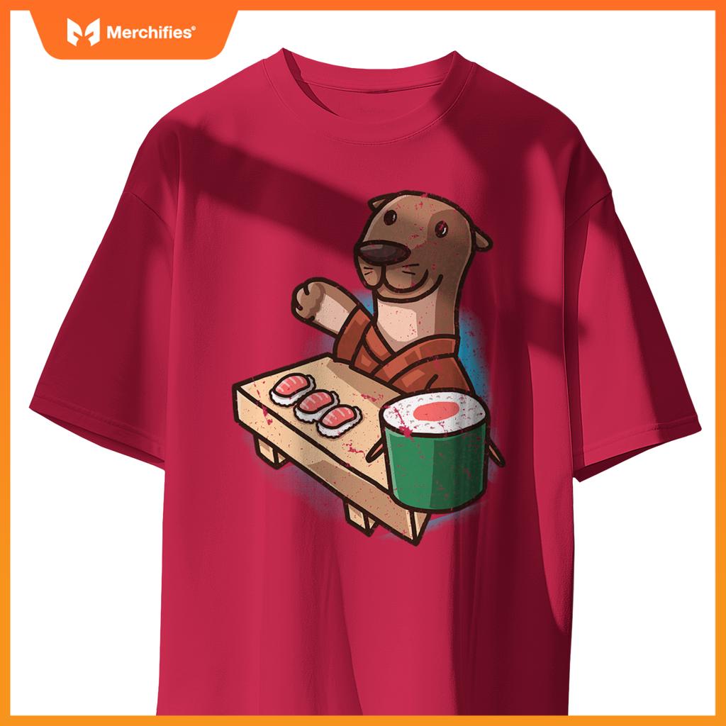 Sushi Otter Chef Cartoon Animals Japanese Food Sushi Fan T-Shirt