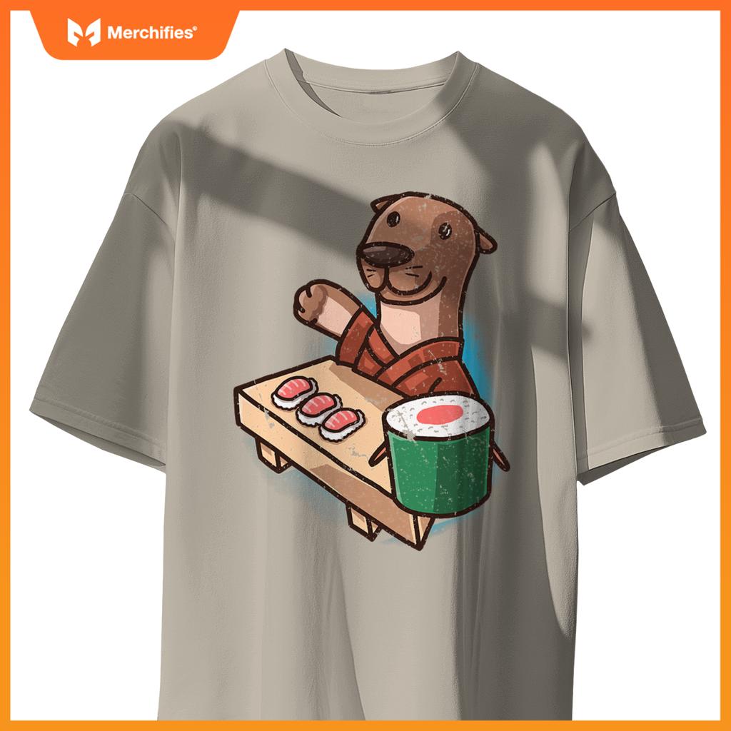 Sushi Otter Chef Cartoon Animals Japanese Food Sushi Fan T-Shirt