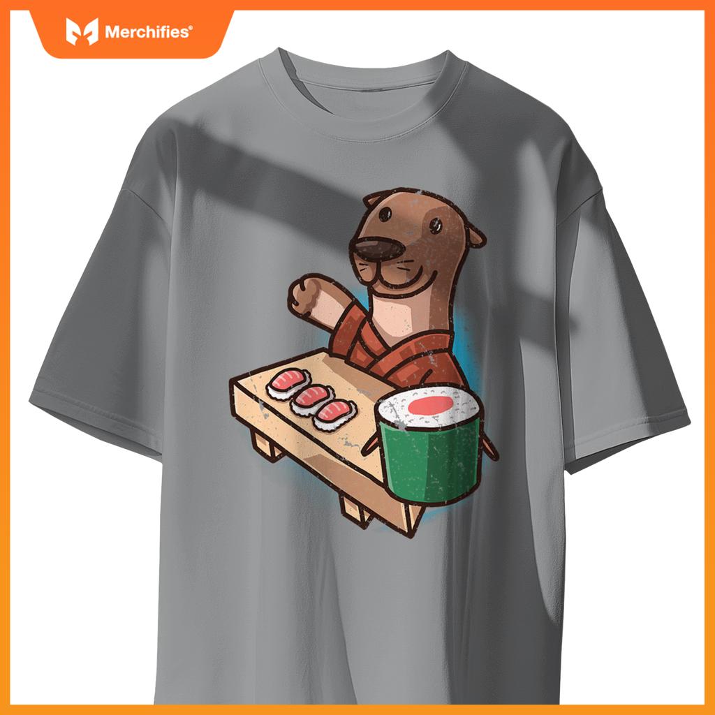 Sushi Otter Chef Cartoon Animals Japanese Food Sushi Fan T-Shirt