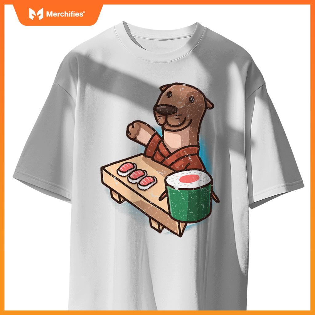 Sushi Otter Chef Cartoon Animals Japanese Food Sushi Fan T-Shirt
