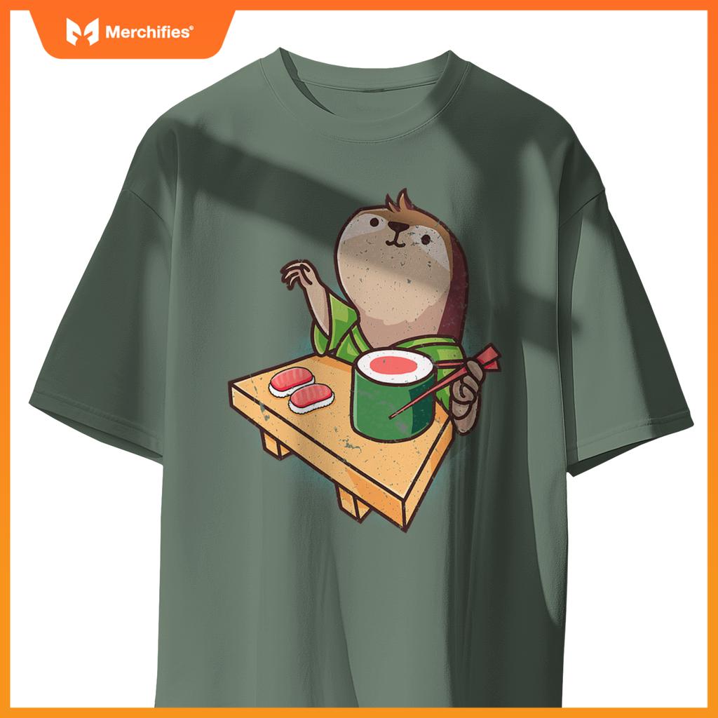 Sushi Sloth Chef Cartoon Animals Japanese Food Sushi Fan T-Shirt