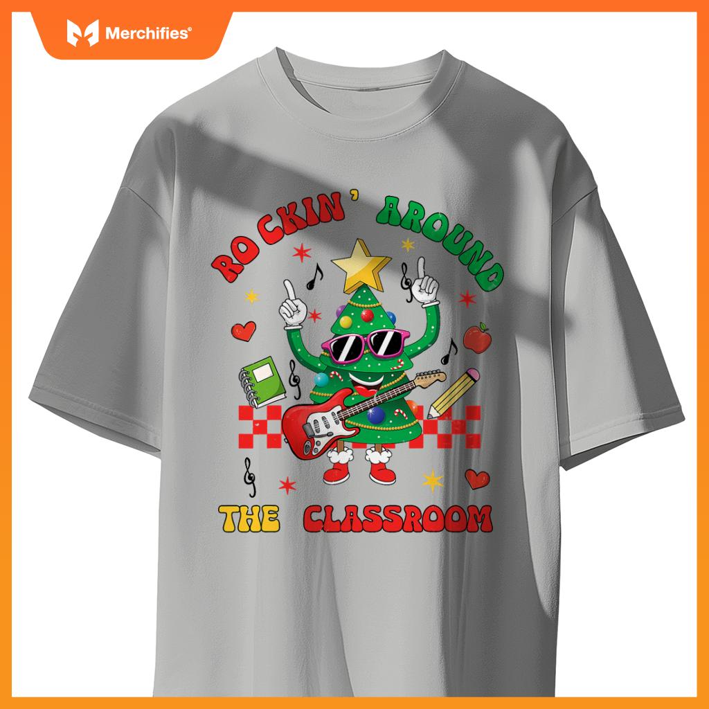 Teacher cute christmas tree rocking around  classroom