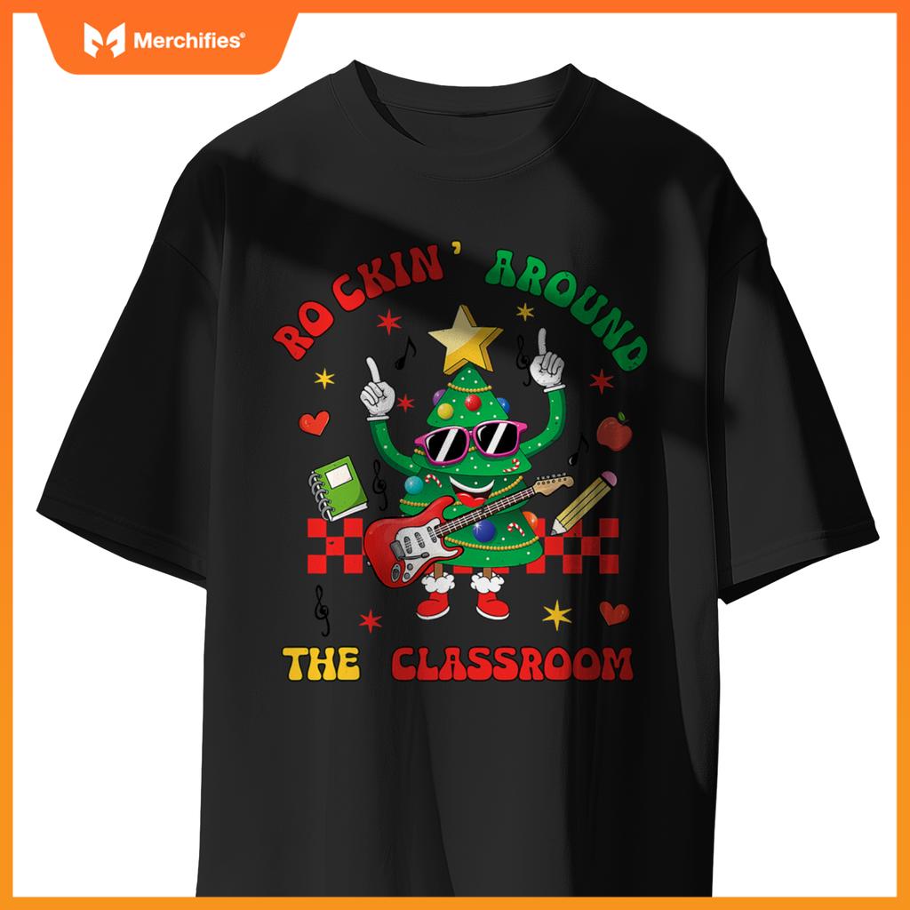 Teacher cute christmas tree rocking around  classroom