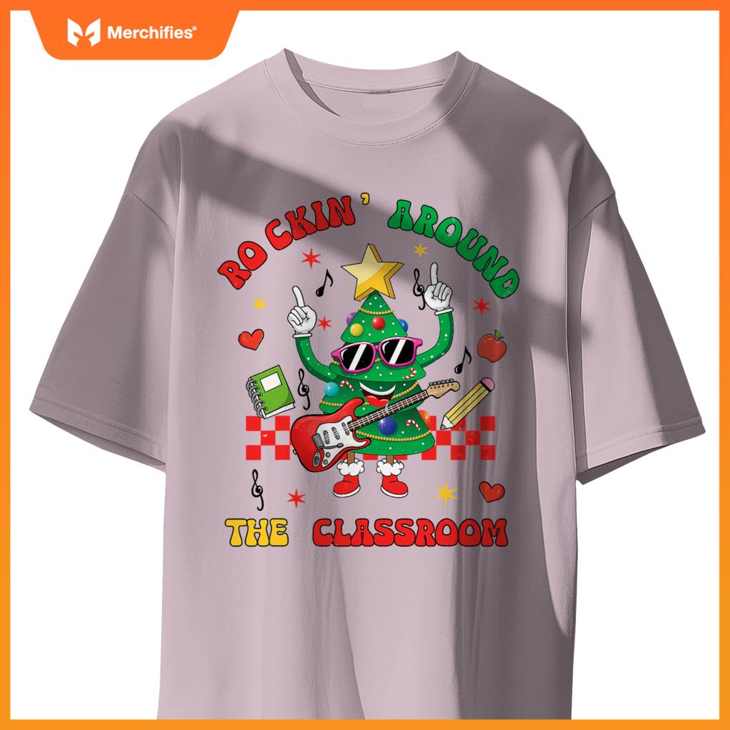 Teacher cute christmas tree rocking around  classroom